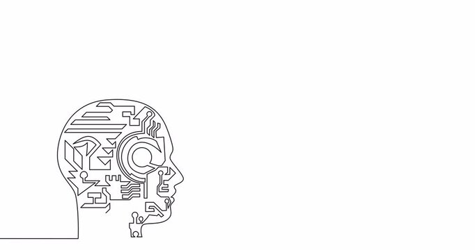 Self drawing line animation artificial intelligence Robot trader continuous one single line drawn concept video