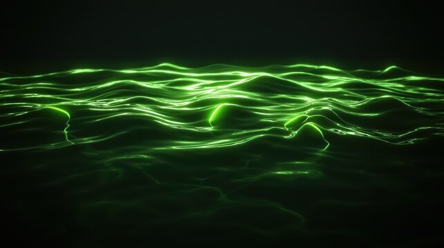 Abstract green waves with luminous lighting effects create a mesmerizing and tranquil water surface.