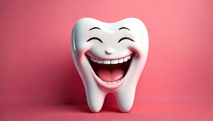 A healthy, smiling tooth against a pink background