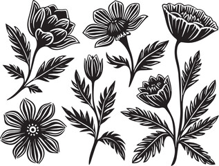 Black and White Floral Vector Designs | Elegant Flower Illustrations Set