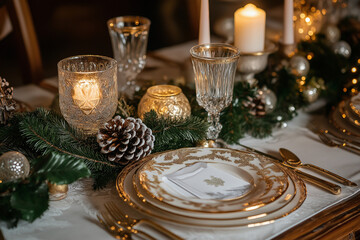 Fototapeta premium Transform Your Dining Room with Stylish Christmas Table Setting Decor