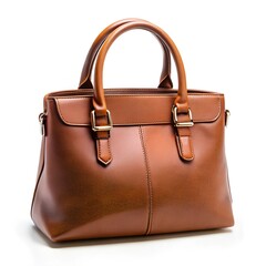 brown leather woman bag isolated on white
