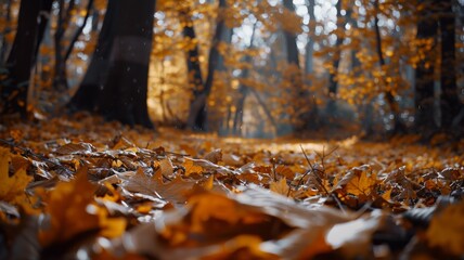 Autumn Forest Path with Sunlit Leaves and Tree Canopy