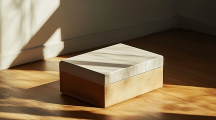 Minimalist wooden box in soft natural light
