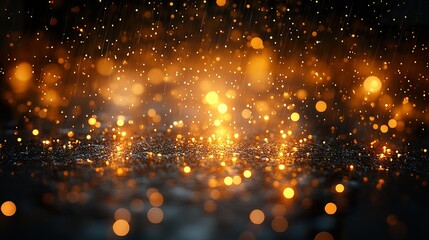 Obraz premium Black Background with Gentle Golden Rain