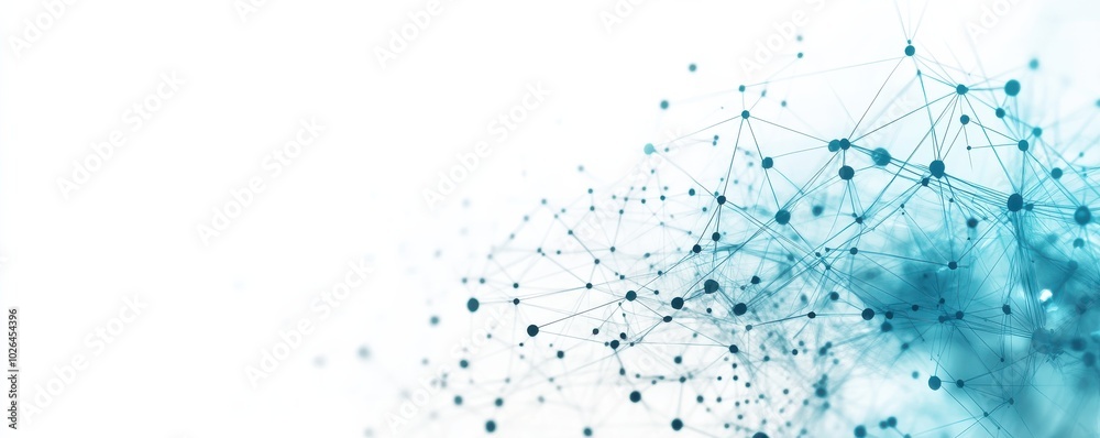 Sticker abstract geometric network background with blue and teal connected lines and dots on white