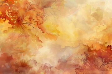 Autumn Abstract Watercolor with Soft, Flowing Strokes in Muted Tones of Orange, Yellow, and Brown