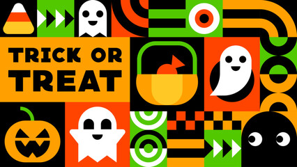 Modern Halloween Trick or Treat Poster with Fun Geometric Icons