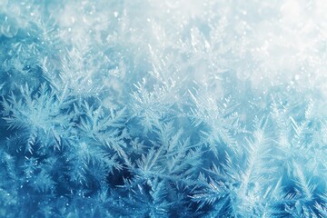 Frosty Winter Wonderland Scene with Crystalline Ice Patterns and Drifting Snowflakes