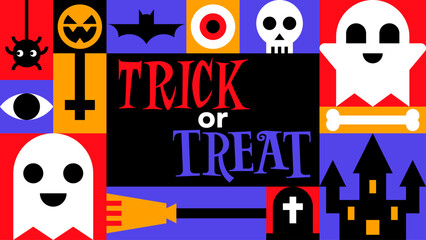Colorful Halloween Trick or Treat Icon Collage
