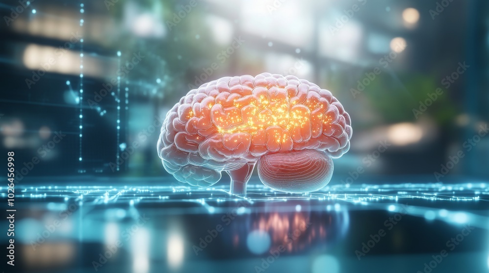 Poster digital brain concept with glowing neural connections