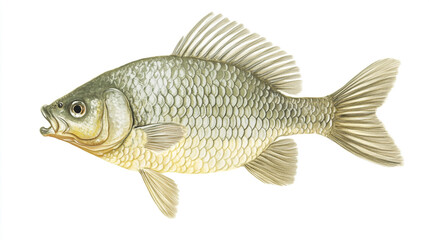 Silver Carp Fish Illustration Isolated on White Background