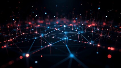 Futuristic neon matrix network on black background