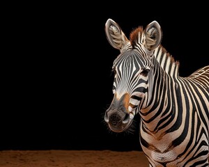 Naklejka premium Zebra with head lowered, front legs slightly bent, striped animal, savanna prayer