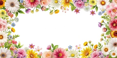 Panoramic white background with flowery border