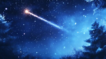 Night sky and shooting star at Christmas