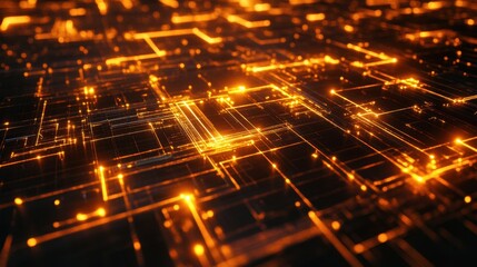 Fototapeta premium Bright, glowing lines in a complex pattern, highlighting digital technology and futuristic themes in a visually striking design.