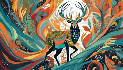 Abstract art on a picture with animals watercolor design