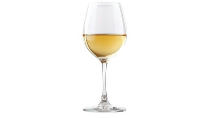 A glass of white wine sits alone on a clean and minimalist white background, perfect for use in food and drink, lifestyle, or still life photography