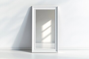 A minimalist space with a large mirror in the corner