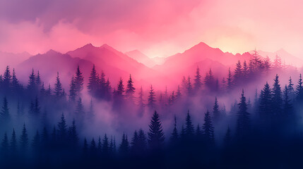 Obraz premium Gentle Watercolor Sunset Over Misty Forest
