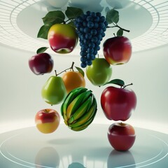 different fruits flying