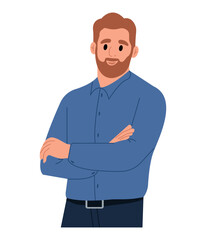 Office worker standing with crossed arms. Vector flat illustration isolated on white background