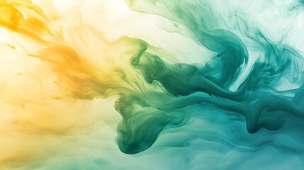 Abstract Yellow and Teal Swirling Ink in Water