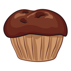 kawaii cartoon chocolate muffin with chocolate chip isolated vector illustration, work of hand drawn
