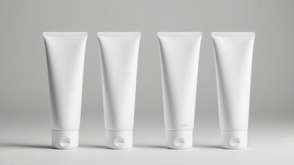 Minimalist toothpaste tubes with a smooth matte finish, featuring no logos or text, elegantly displayed against a soft light background. Perfect for dental branding and lifestyle photography.