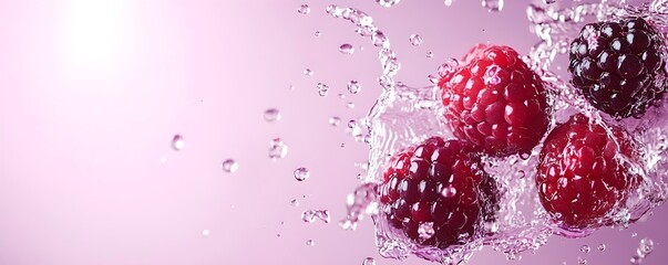 Vibrant Splash of Juicy Blackberries - Fresh Berries in Water with Rich Purple Background for Stunning Culinary and Beverage Imagery