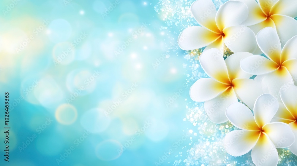 Sticker A serene background featuring white flowers with yellow centers against a soft blue backdrop.