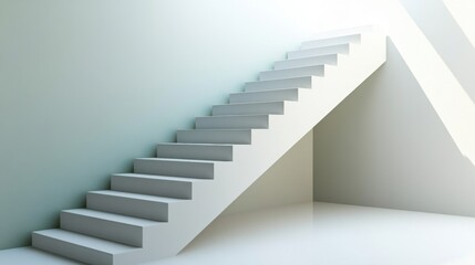 Fototapeta premium Side view of a sleek, white stairway with minimal design and a hint of green under natural light, showcasing modern architecture.