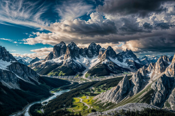 Dramatic Mountain Landscape with Cloudy Sky  