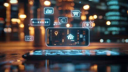 Smart Home Technology Concept with Smartphone and Icons