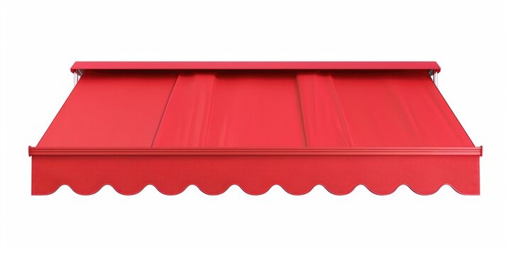 A bright red awning against a clean white background, ideal for use in marketing or branding materials