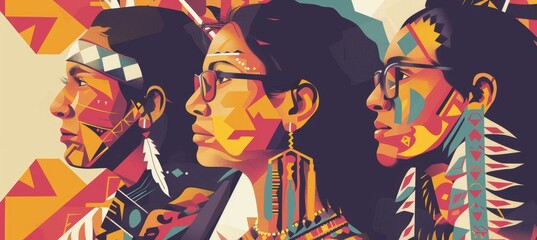 Native Americans Day Corporate Flyer Design with Diverse Employees and Tribal Patterns
