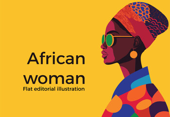 Flat editorial illustration of an African woman,clothes African, simple vector art