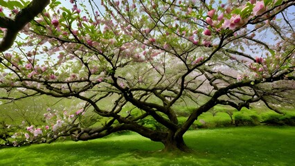 A vivid close-up of cherry blossoms in full bloom, highlighting the beauty and vibrancy of spring after winter's dormancy. Crisp details emphasize the renewal of nature.