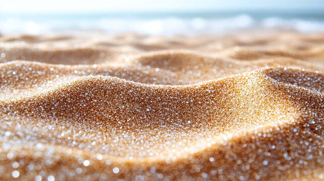 Golden Sand Scattering on White Background with Focus on Texture and Detail - Iconic Coastal Beach Theme