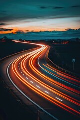Obraz premium Photography of a highway at night with a long exposure capturing traffic movement and headlights