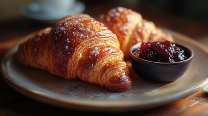 Croissants with Butter and Jam
