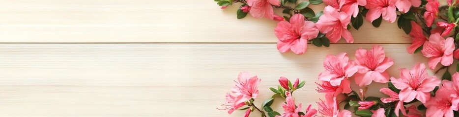 Fototapeta premium A close-up of pink flowers on a light wooden background, evoking a serene atmosphere.