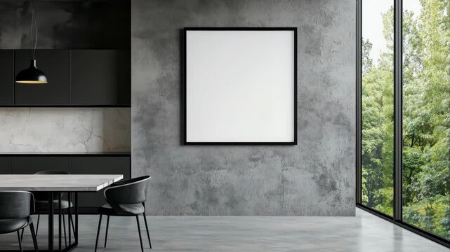 Modern Dining Room Interior with Blank Picture Frame Mockup