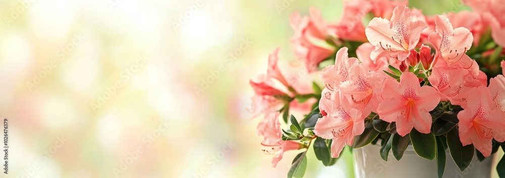 Wall mural A bouquet of pink azalea flowers in a soft, blurred background, evoking a serene atmosphere.