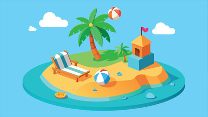Obraz premium Tropical Island Paradise with Beach Chairs and Palms