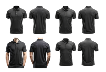 Set of front and back black polo shirt mockup png