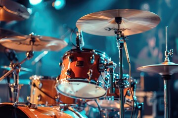 Fototapeta premium Close up shot of a drum set on a stage