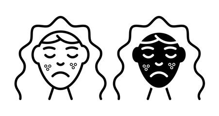 Skin acne Icons set in solid and thin line style