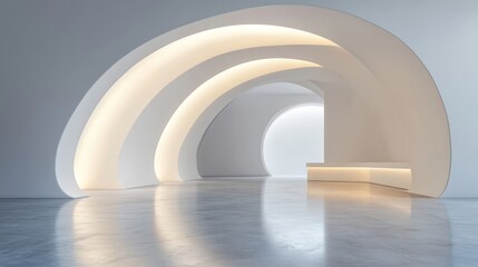 Minimalist White Interior with Curved Arches and Subtle Lighting